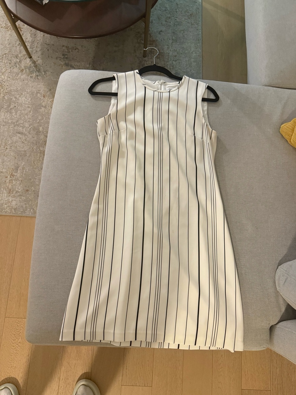 Calvin Klein Sleeveless White Dress with Black Vertical Stripes